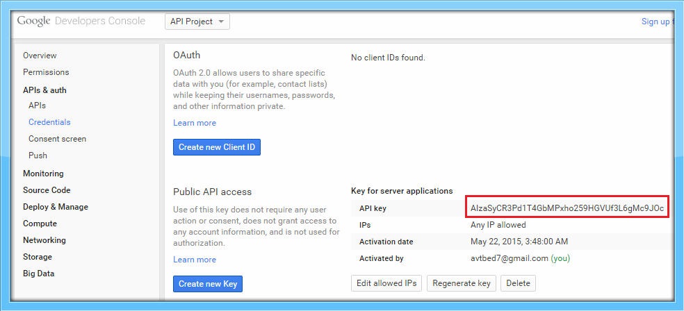 API Key generated - GCM 