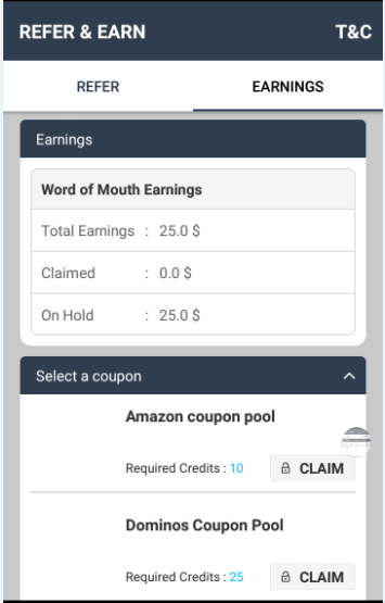 Friend earnings screen