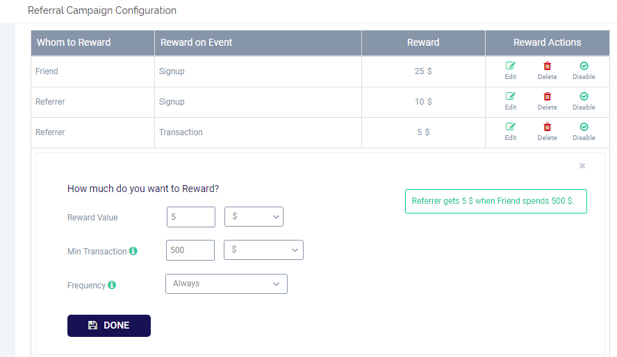 Minimum transaction amount