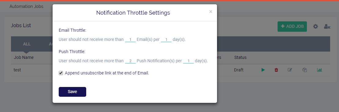 Notification throttle settings
